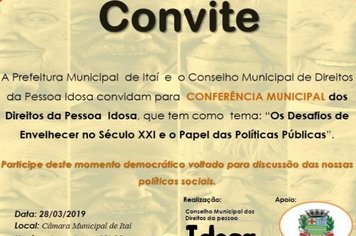 Prefeitura de Itaí realizará Conferência Municipal dos Direitos da Pessoa Idosa