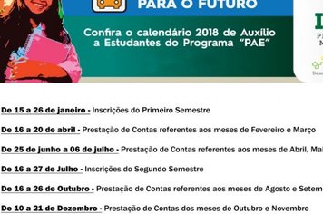 Secretaria da Educação de Itaí divulga o calendário 2018 do PAE