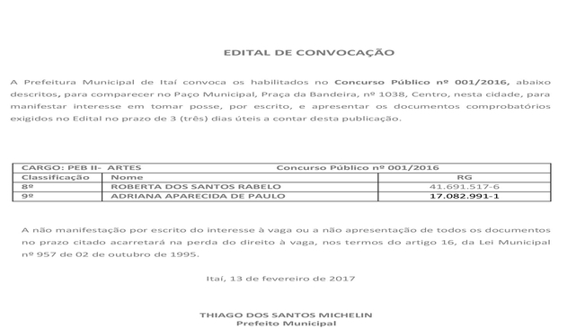 EDITAL DE CONVOCAÇÃO