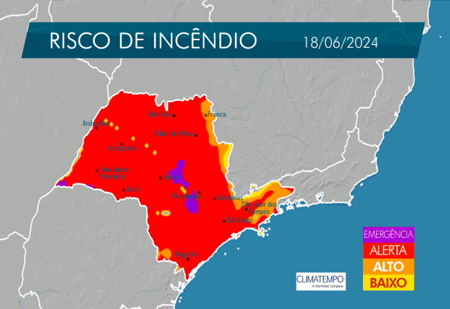 Defesa Civil aponta para risco de incêndio em todo o estado de SP