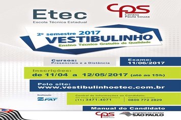 Aberta as inscrições para o Vestibulinho da ETEC